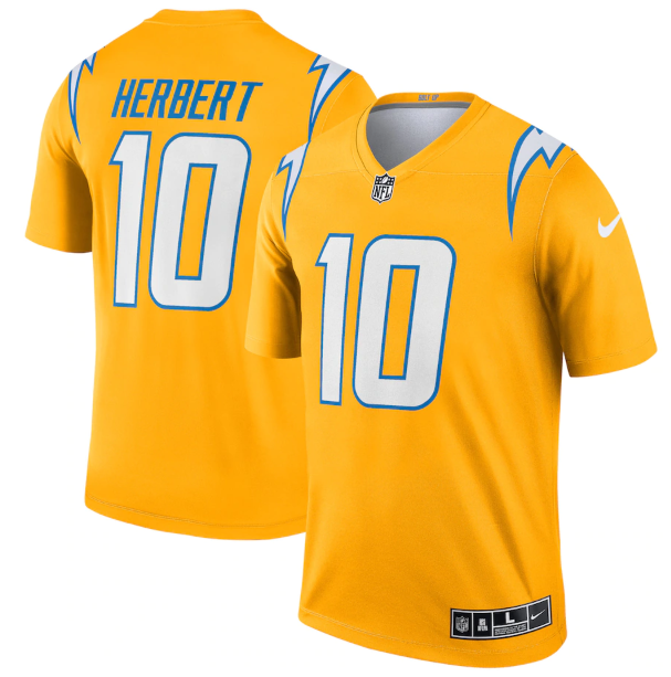 Men's Los Angeles Chargers #10 Justin Herbert Gold Inverted Legend Stitched Football Jersey